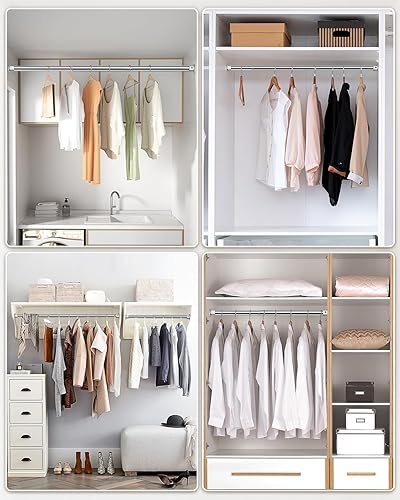 Miniatura 7 de FIRJOY Barras de armario para colgar ropa, resistentes, longitud ajustable (plata, 42.5 - 52 pulgadas)