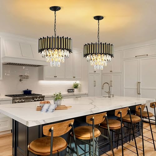 Miniatura 2 de Modern Crystal Chandeliers 3 Tiers Black and Gold Chandelier Pendant Light Fixtures Round Flush Mount Chandeliers Ceiling Lighting for Living Room