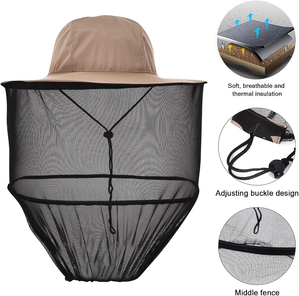 Lot De 3 Chapeaux Anti-moustiques Asfrode – Nylon Respirant, UPF 50+, Filet Amovible, Pour Jardinage, Camping, Rando