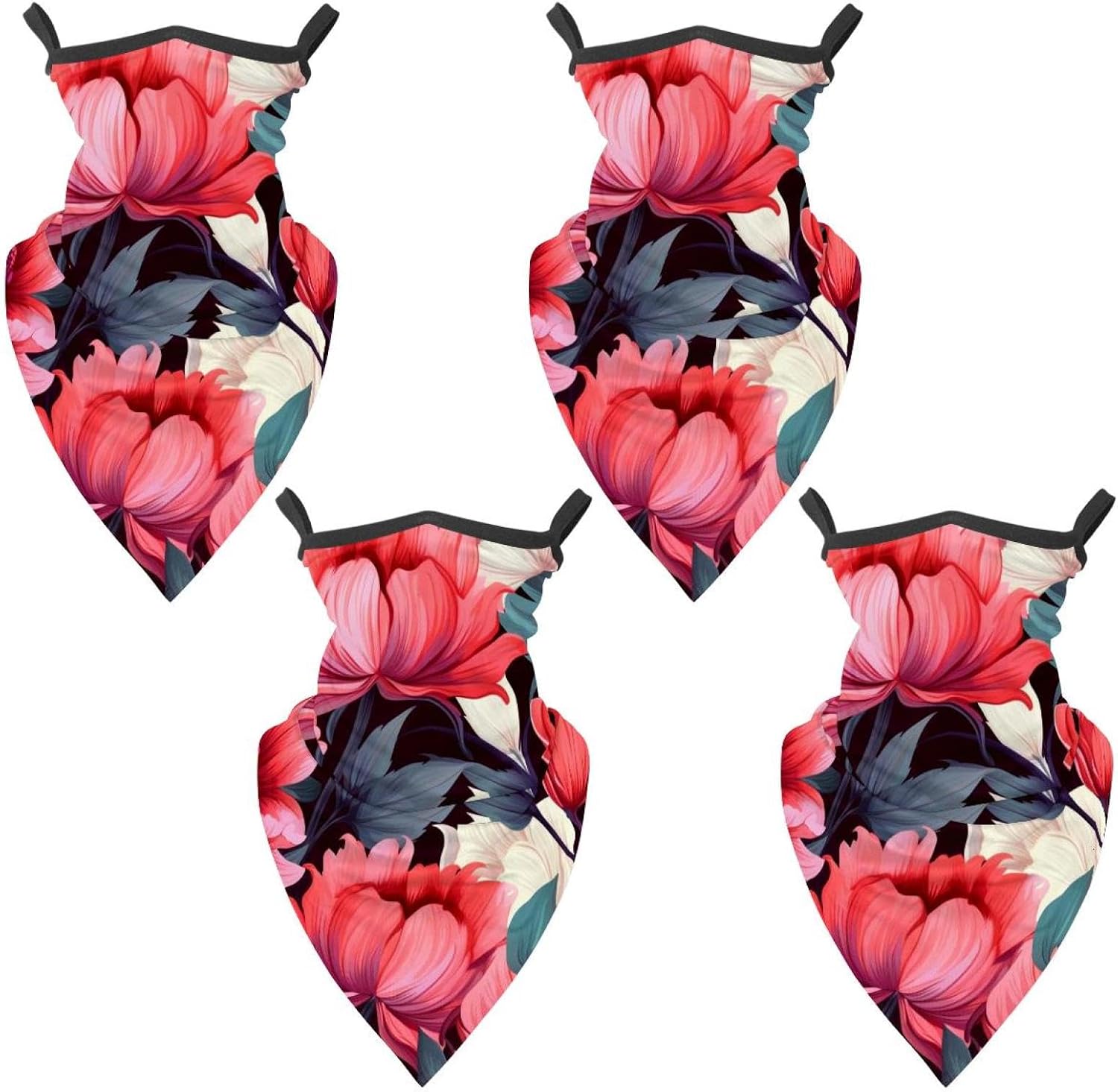 4 Pack Floral Flower Neck Gaiter, Cooling Breathable Face Mask UV Protection Scarf Hiking Bandana for Men/Women
