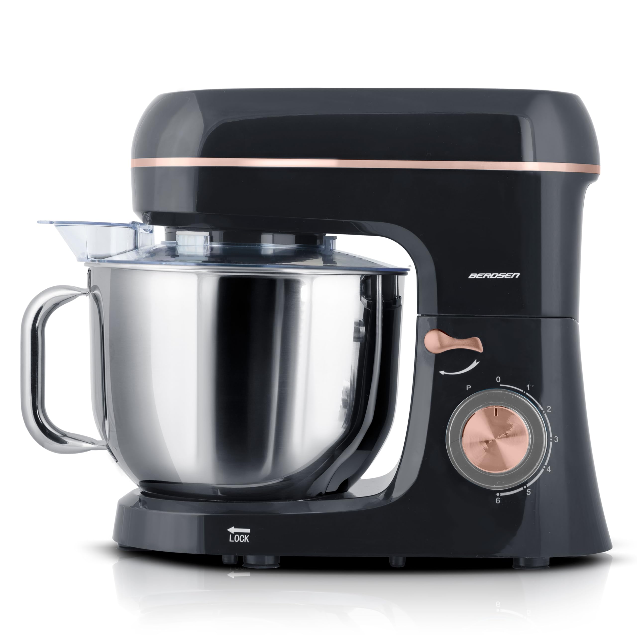 Berdsen Küchenmaschine 1400W - Küchengeräte Mixer - Edelstahlschüssel 6 L - Multifunktional - 6 Geschwindigkeitsstufen - Schwarz Gold