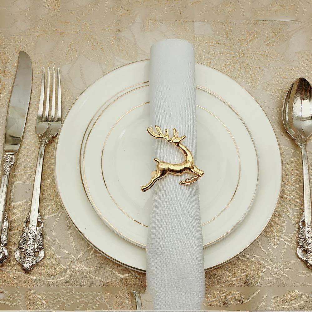 Napkin Rings Set of 6 Silver Set of 6 Napkin Rings Christmas, Holidays, Thanksgiving (Deer-3)