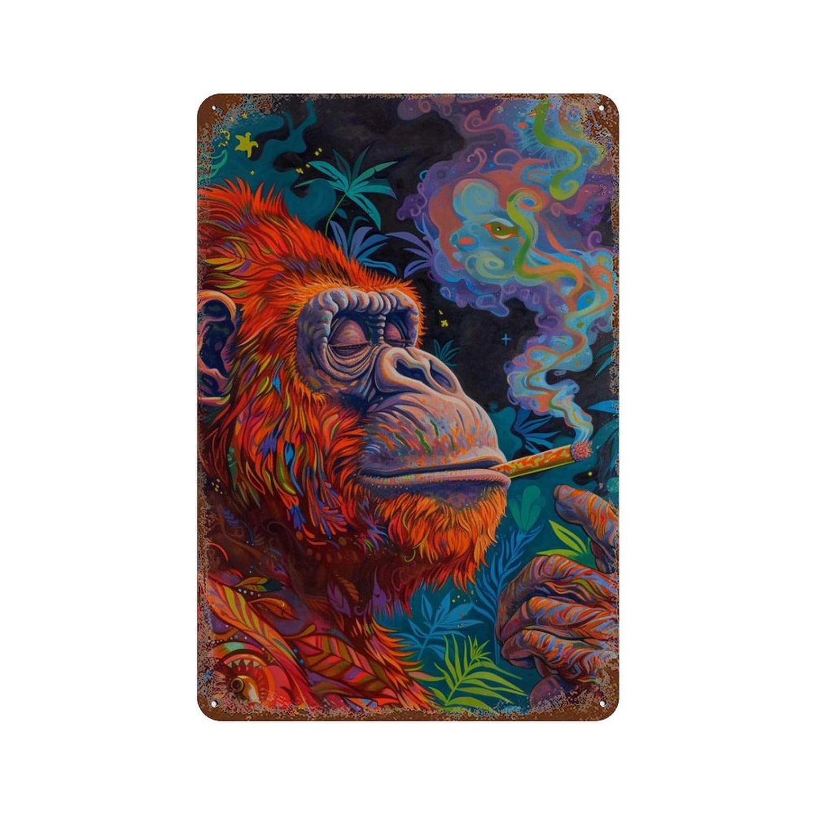 Orangutan Art Print Weathered Tin Sign 11.8"x7.9", Rustic Home Decor for Office, Studio And Wall Decor