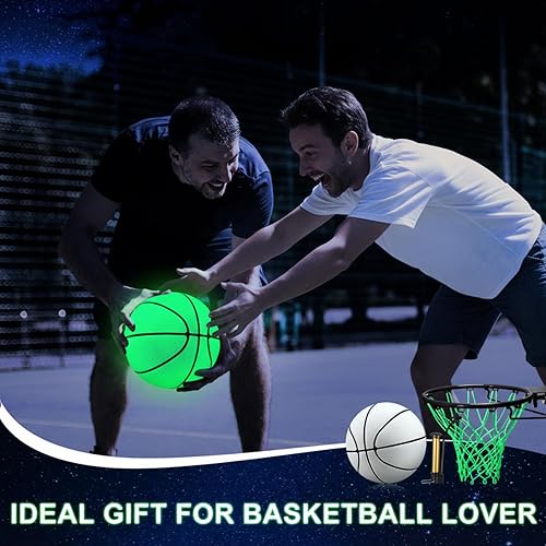 Miniatura 7 de Jenaai Juego de baloncesto de 3 piezas que brilla en la oscuridad, incluye red de luz nocturna de baloncesto brillante tamaño 7 con bomba para aro