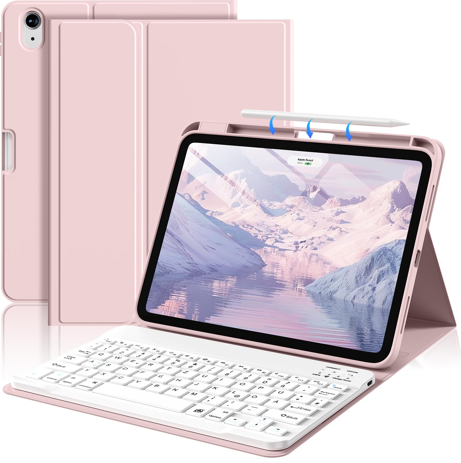 BFGTSJF Tastatur Hülle für iPad Air 11"/10,9" QWERTZ Layout, Rosa | für iPad Air 11 Zoll M4/M3/M2 2026/2025/2024, iPad Air 5./4. Generation 2022/2020 10,9 Zoll, Magnetisch Abnehmbarer Tastatur