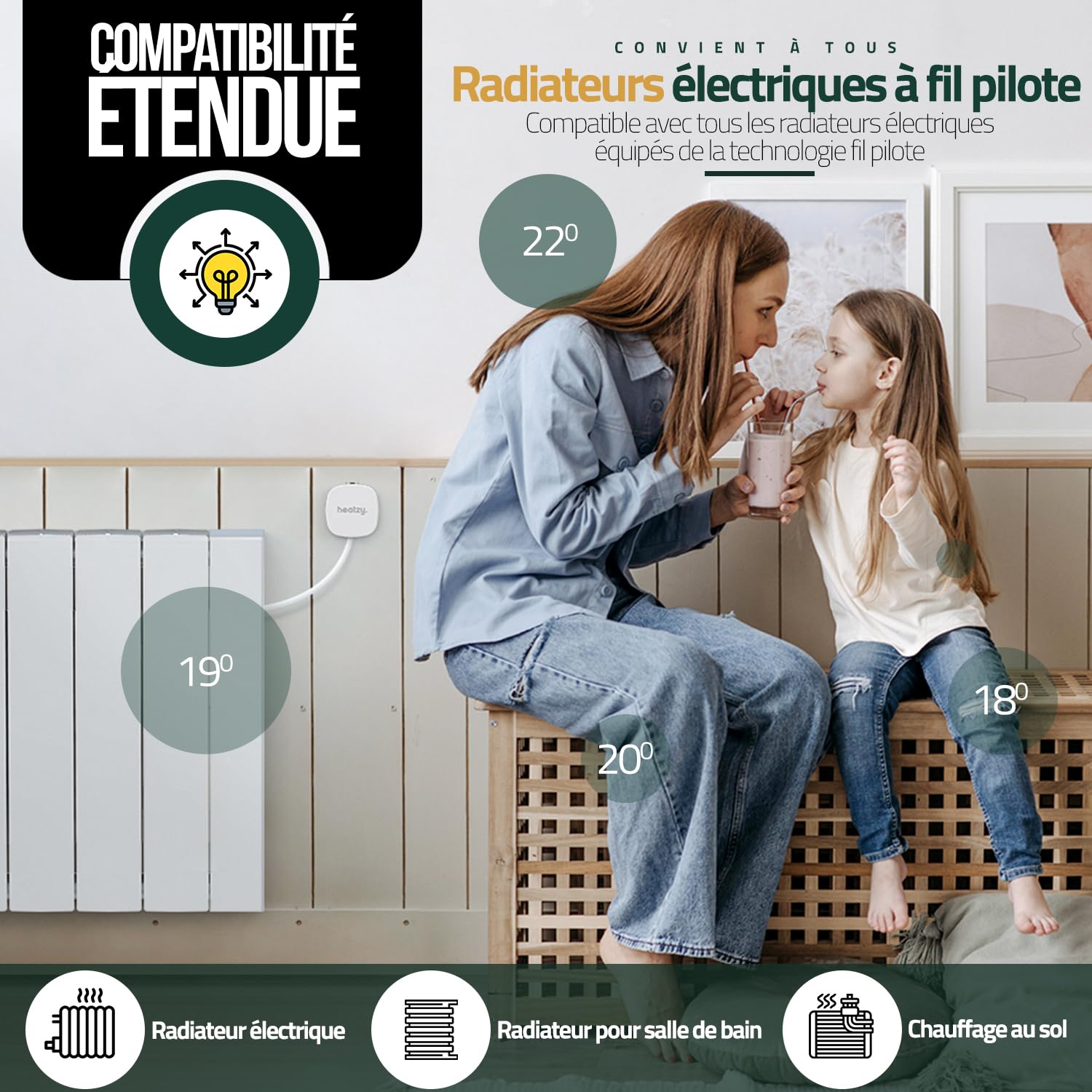HEATZY - Objet Connecté - Programmateur/Thermostat Connecté et Intelligent Filaire - Pour choisir à distance le mode de chauffe de vos radiateurs