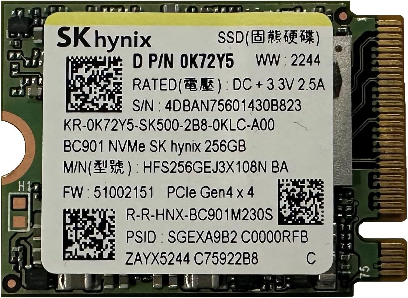 Oemgenuine OEM Hyn BC901 256GB M.2 PCI-e GEN 4X4 NVME SSD Internal Solid State Drive 30mm 2230 Form Factor M Key Steam Deck