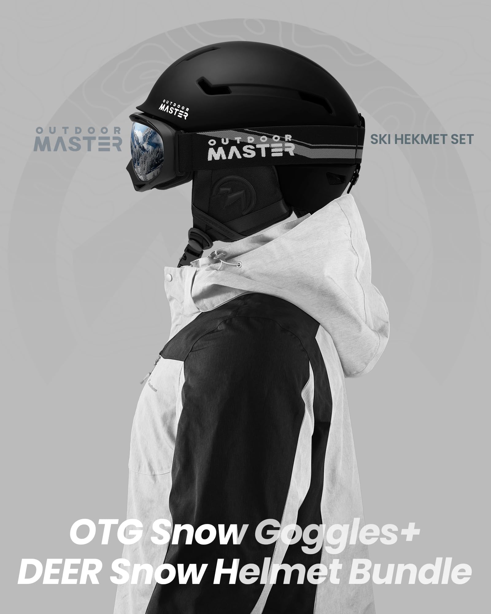 OutdoorMaster Skihelm-Set, Snowboard-Helm mit Brille für Erwachsene - 12 Belüftungsöffnungen - Skihelme für Männer, Frauen und Jugendliche