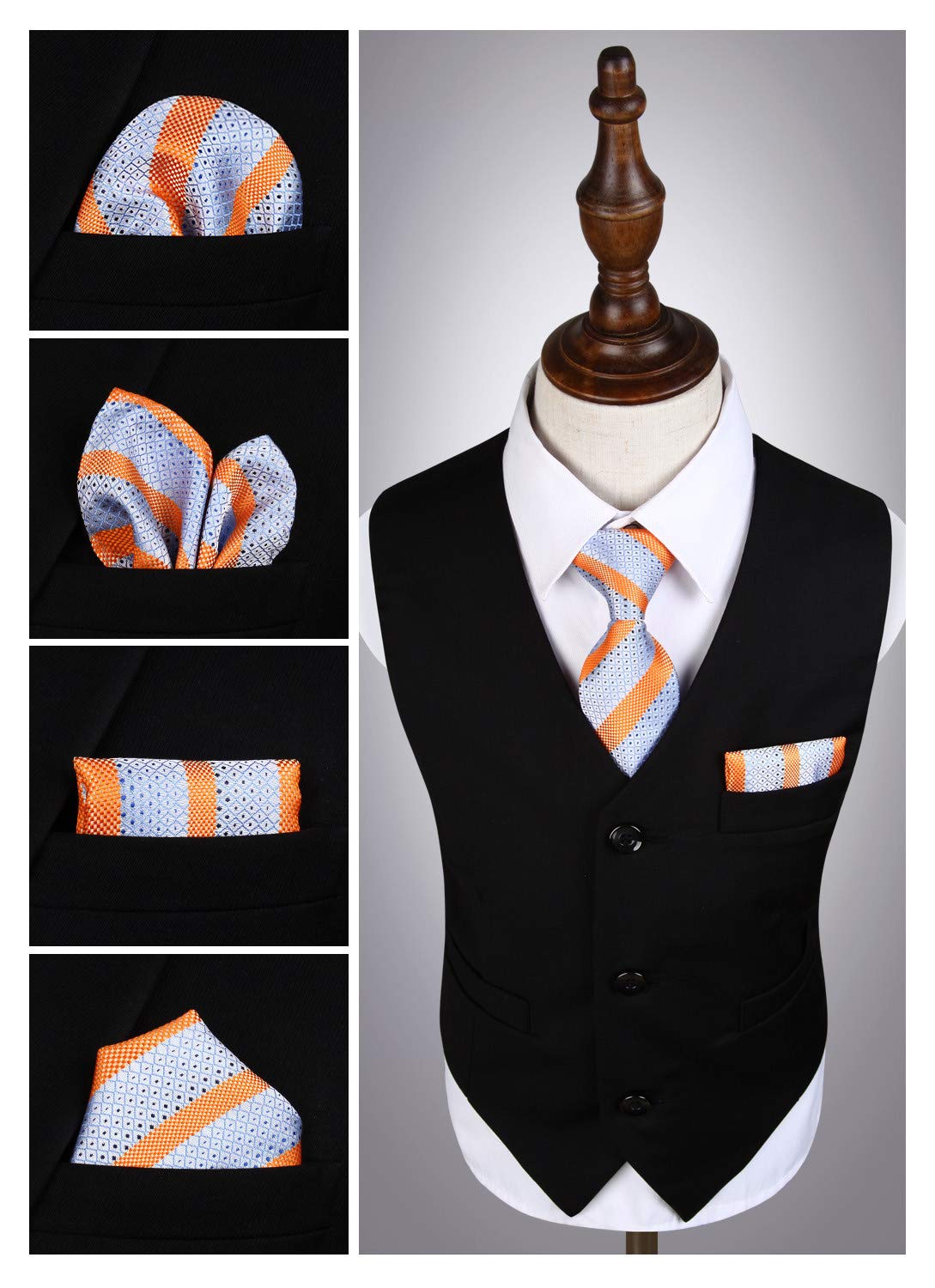HISDERN Nino Pre-atado Corbata tejida Corbata De Panuelo para ninos escuela nino Lazo padre-hijo Set de bolsillo cuadrado