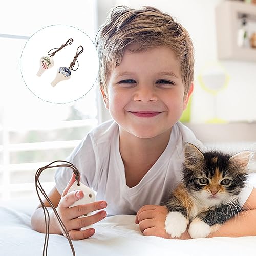 Miniatura 5 de 2 piezas de cerámica Ocarina porcelana blanca 6 agujeros colgante Ocarinas con patrón de loto Introductoria alta clave Ocarinas flautas para