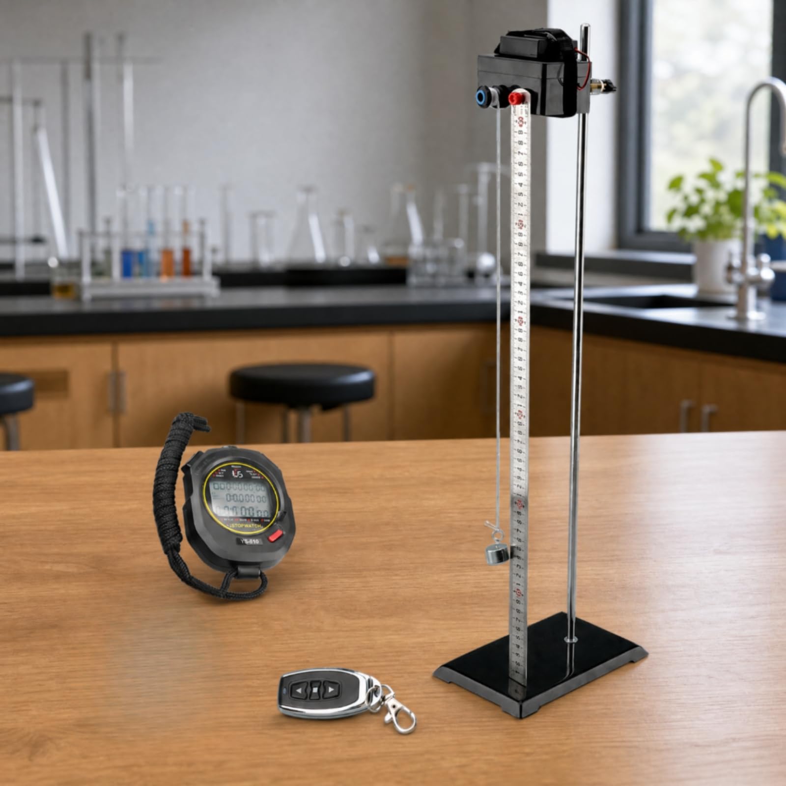 mostrador Movimiento Lineal Uniforme Intuitivo Aparato Física con Regla Graduada y Cronómetro Digital Ajustable para Laboratorio Escolar