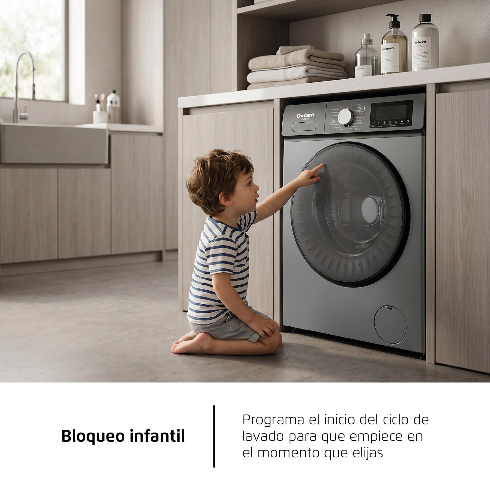 Corberó - Lavadora Secadora 2 en 1| CLSW805DG | 8 Kg / 5 Kg Secado | 1200 rpm | Motor Inverter | 16 Programas | Programa Antialérgico y Opción Vapor | Aclarado Extra | Clase A-20%| Gris