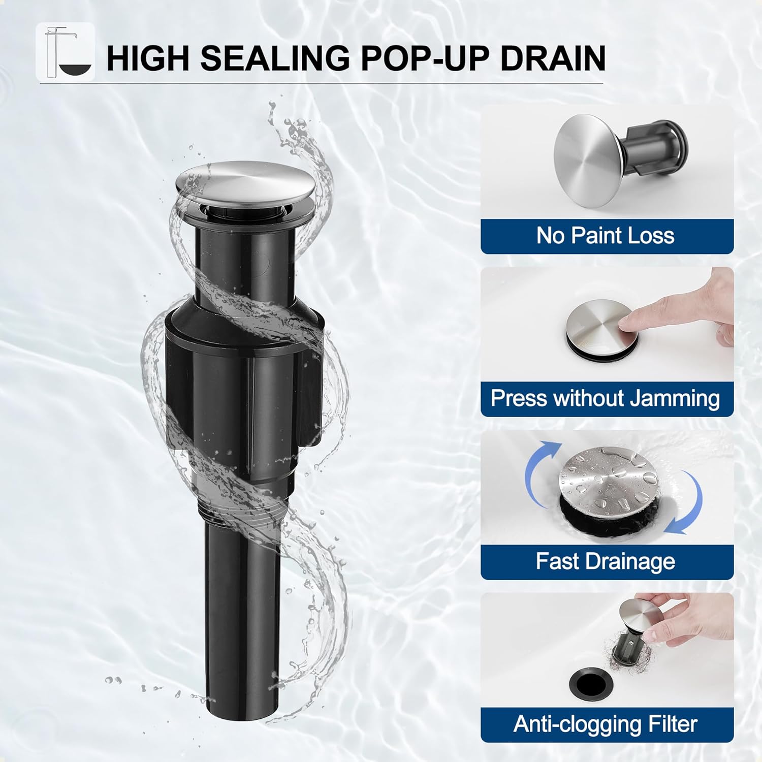 Tall Vessel Sink Faucet Brushed Nickel, Brass Waterfall Vessel Faucet, Single Handle Bathroom Faucet Tall Modern Bathroom Faucets for Vessel Sinks with Pop Up Drain and Supply Hoses - Image 6