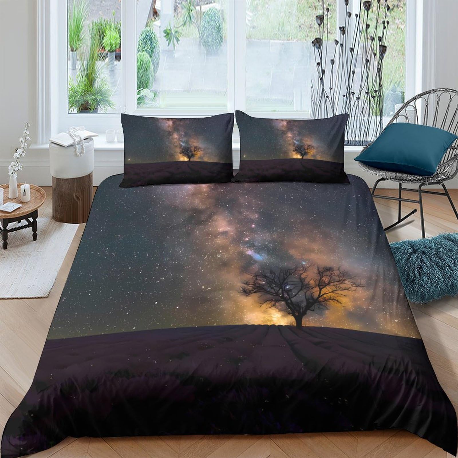 Ctjqhvkz Style-7 3D Printed Galaxy Starry Sky Fitted Sheet Microfiber Soft Mattress Cover Bedroom Decor Dustproof Washable Single（135X200cm）