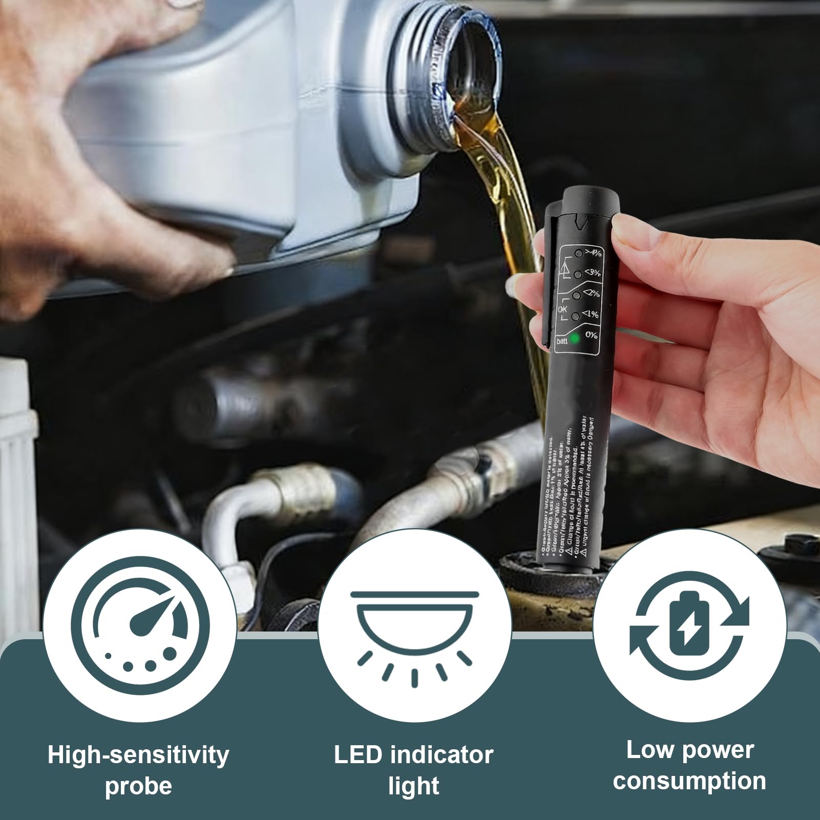 Tester Liquido Freni, Tester Olio Freni Universale con 5 LED Indicatore, Penna per Controllo DOT3 DOT4 DOT5, Rilevatore Contenuto Acqua, Strumento Portatile per Auto Moto Veicoli Officine Meccanici