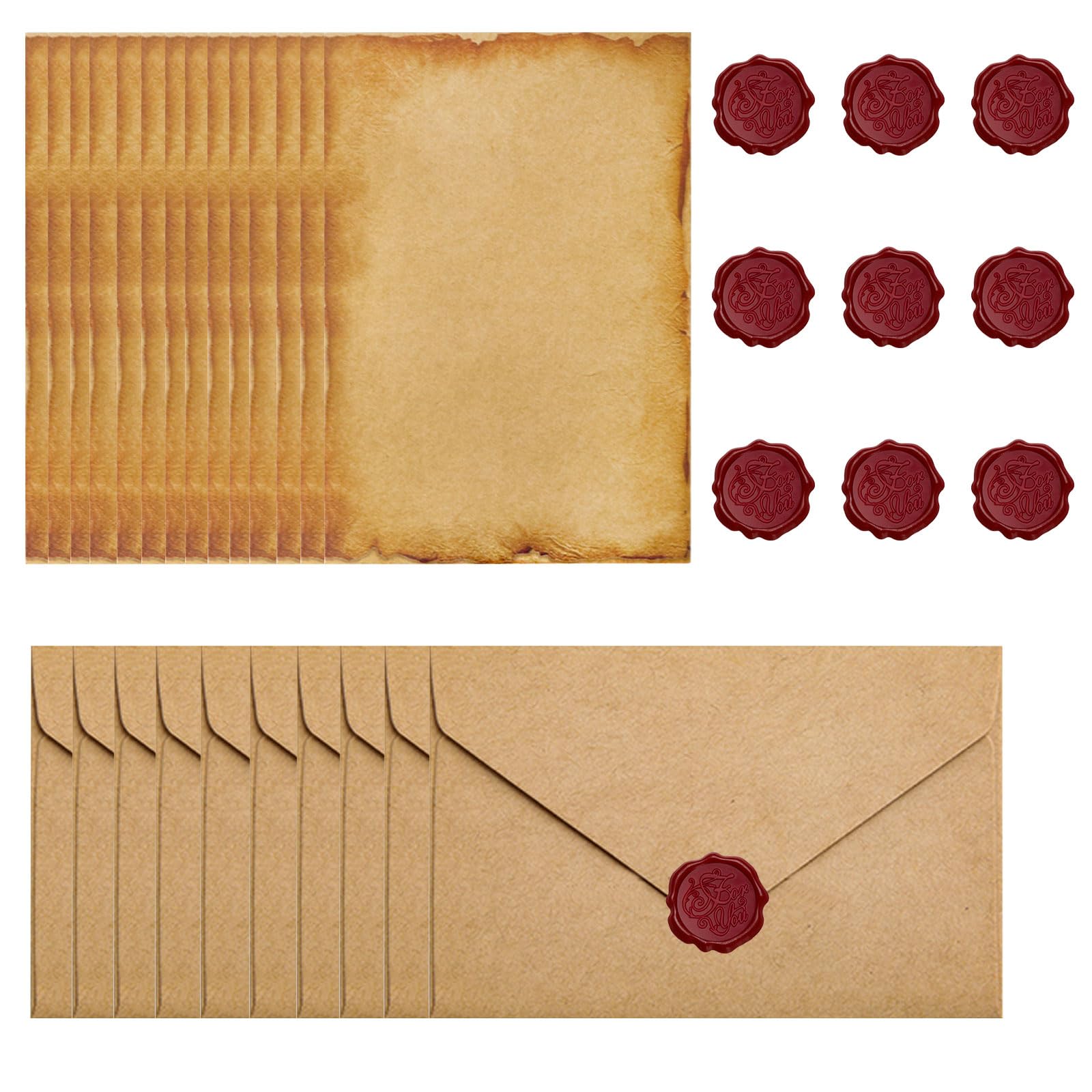 Set Carta Da Lettere Vintage Con Buste - 16 Fogli 21x14.5cm + 10 Buste, Stile Antico Per Scrittura - Foto 10