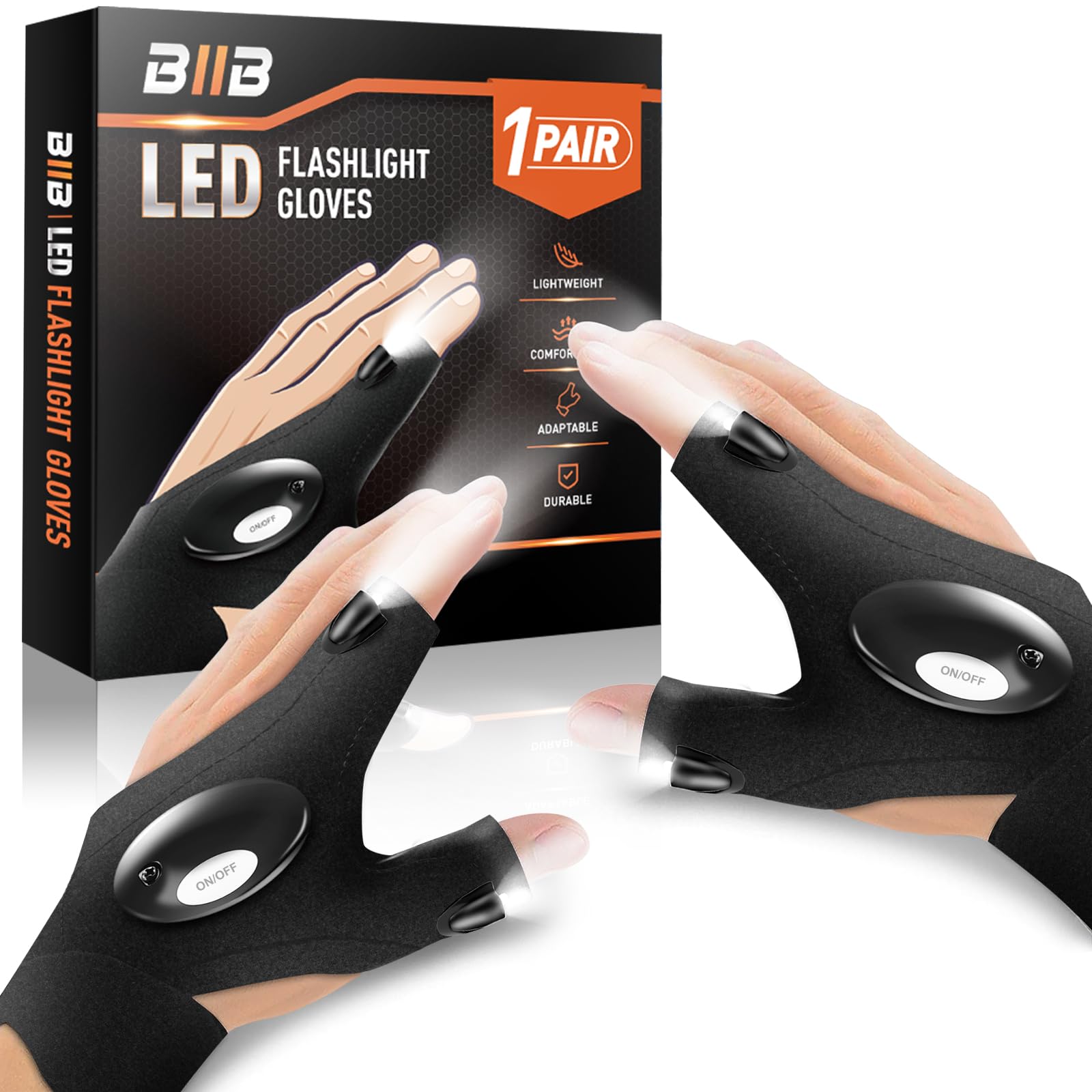 BIIB Gifts for Men, LED Gloves with Lights for Fishing, Dad Gifts Gadgets for Men, Birthday Gifts for Men Who Have Everything, Stocking Fillers for Men, Secret Santa Christmas Gifts for Him