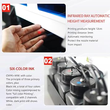 A4 L1800 UV DTG Printer T-Shirt Machine with Vacuum Platform & Bottle Holder, UV Flatbed Printer for Glass Cups Phone Case Fabrics Acrylic Metal Leather Golf Balls Bottles (A4)