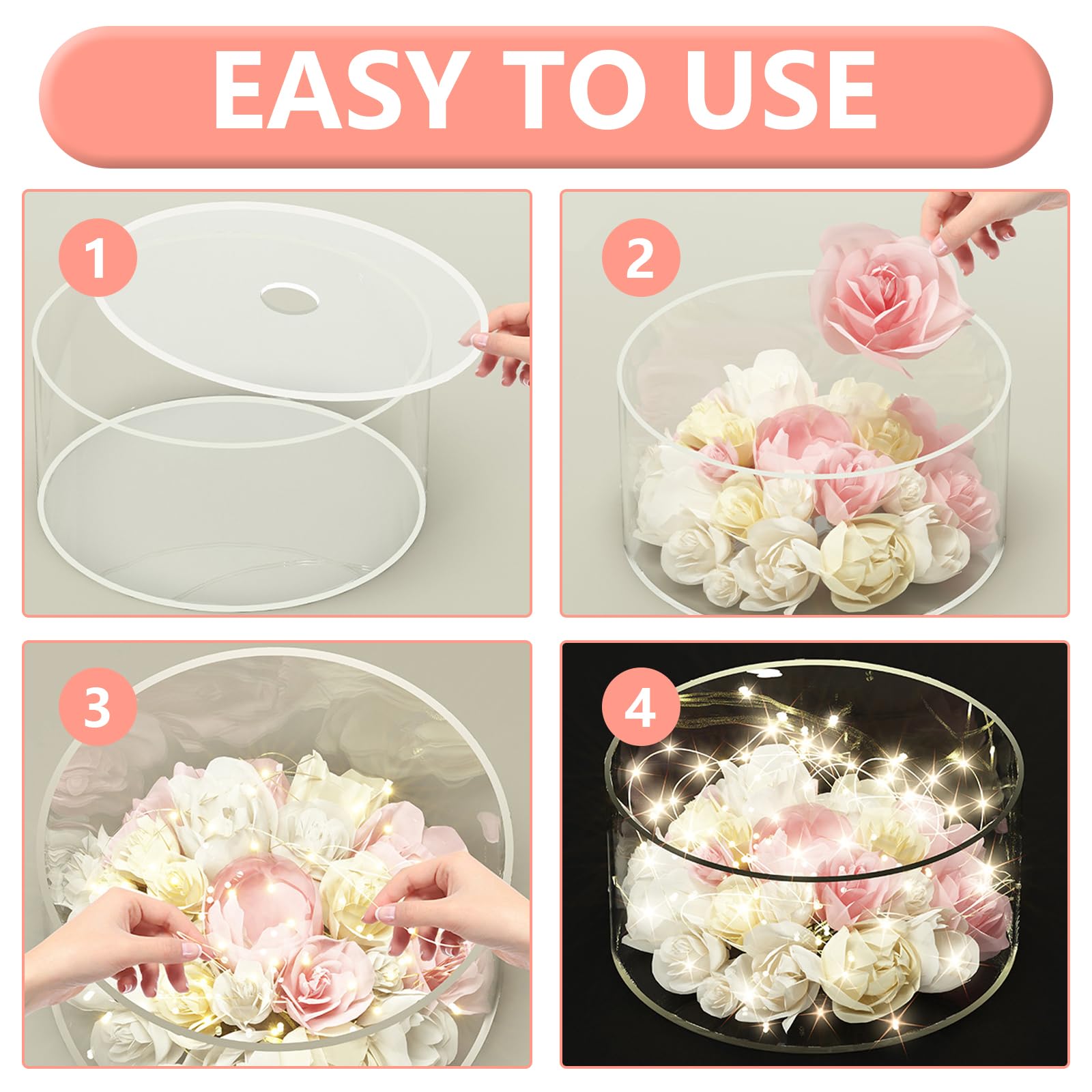 3 Piezas Soportes para Tartas Acrílico, Soporte para Tartas Rellenable con Cadena de luz Nivel Redondo para Cupcakes Cajas Decorativas para Bodas Cumpleaños Fiestas Base para Tartas