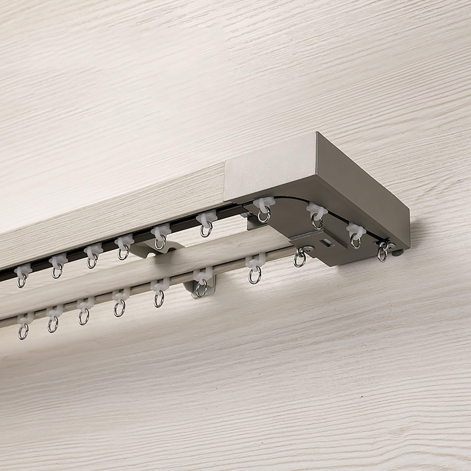 Wall Mounted Curtain Rail,Silent Curtain Track;imitation Wood Grain Curtain Box Track Side Mounted Slider Aluminum Alloy Straight Rail Single and Double Pulley Curtain Rod(D-Double Track,8.2ft/250cm)