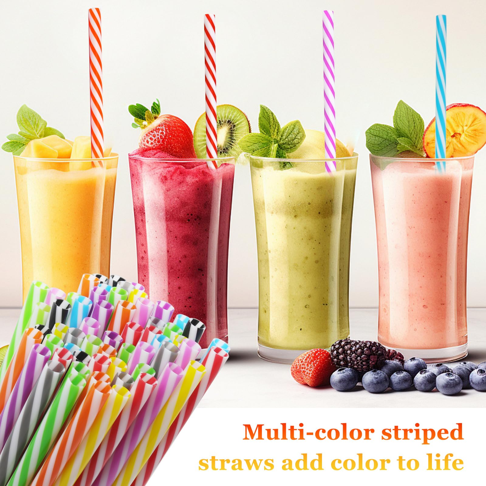 100 plastikowych słomek, 23 cm, plastikowe słomki do picia ze szczotką słomkową, słomki wielokrotnego użytku, plastikowe słomki do smoothie, soku, koktajli, gorących napojów