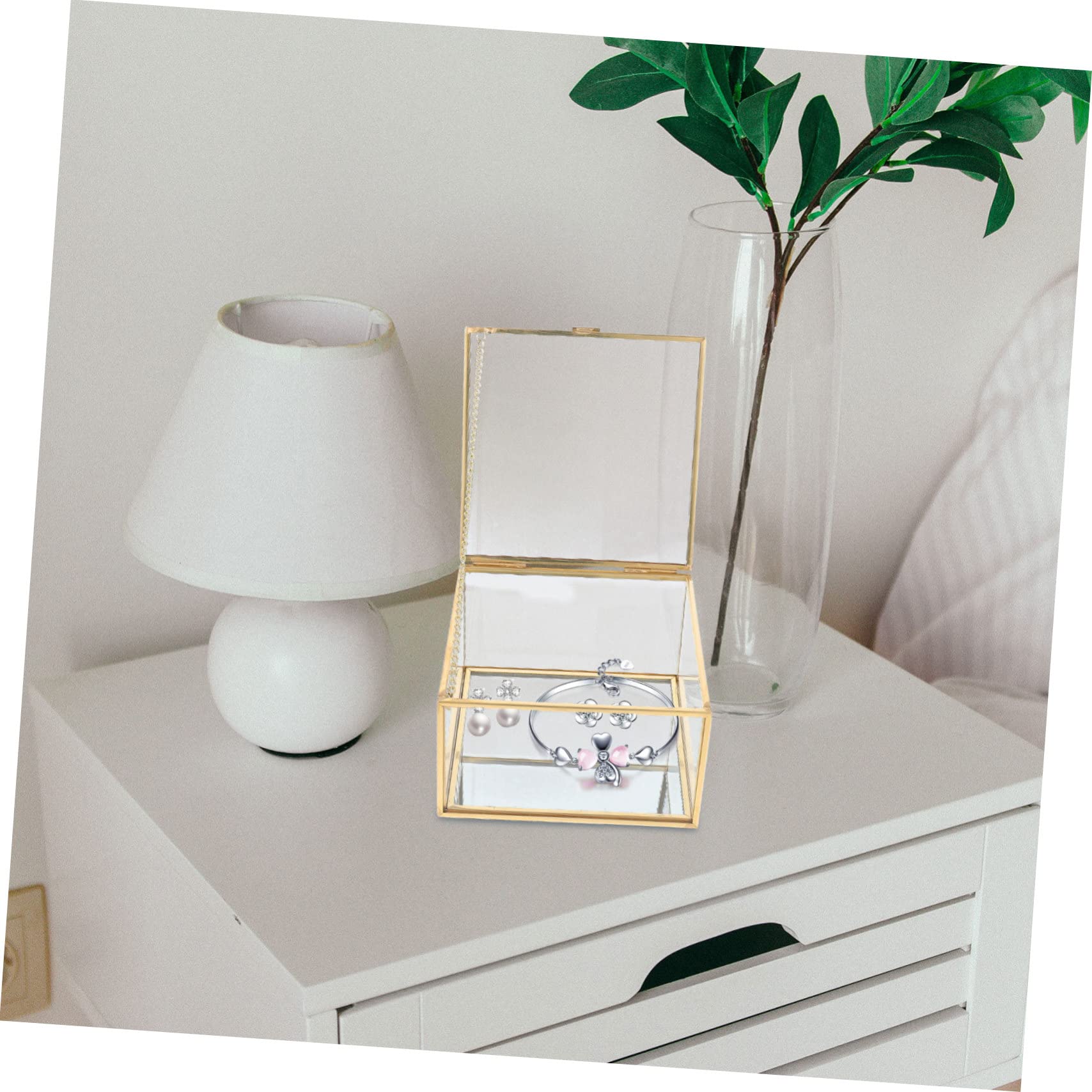 Caja de Almacenamiento Organizador Fácil de Transportar Tapa de Vidrio Dorado para Joyas Espacio para Uso Personal Viaje