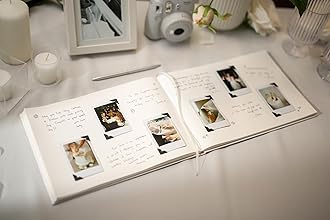 Personalized Guest Book - 11.5" x 8.5" Premium Custom Guest Signing Book with Bookmark and Blank Pages for Wedding Reception Table Decoration Engagement Birthday Party Event, Cream