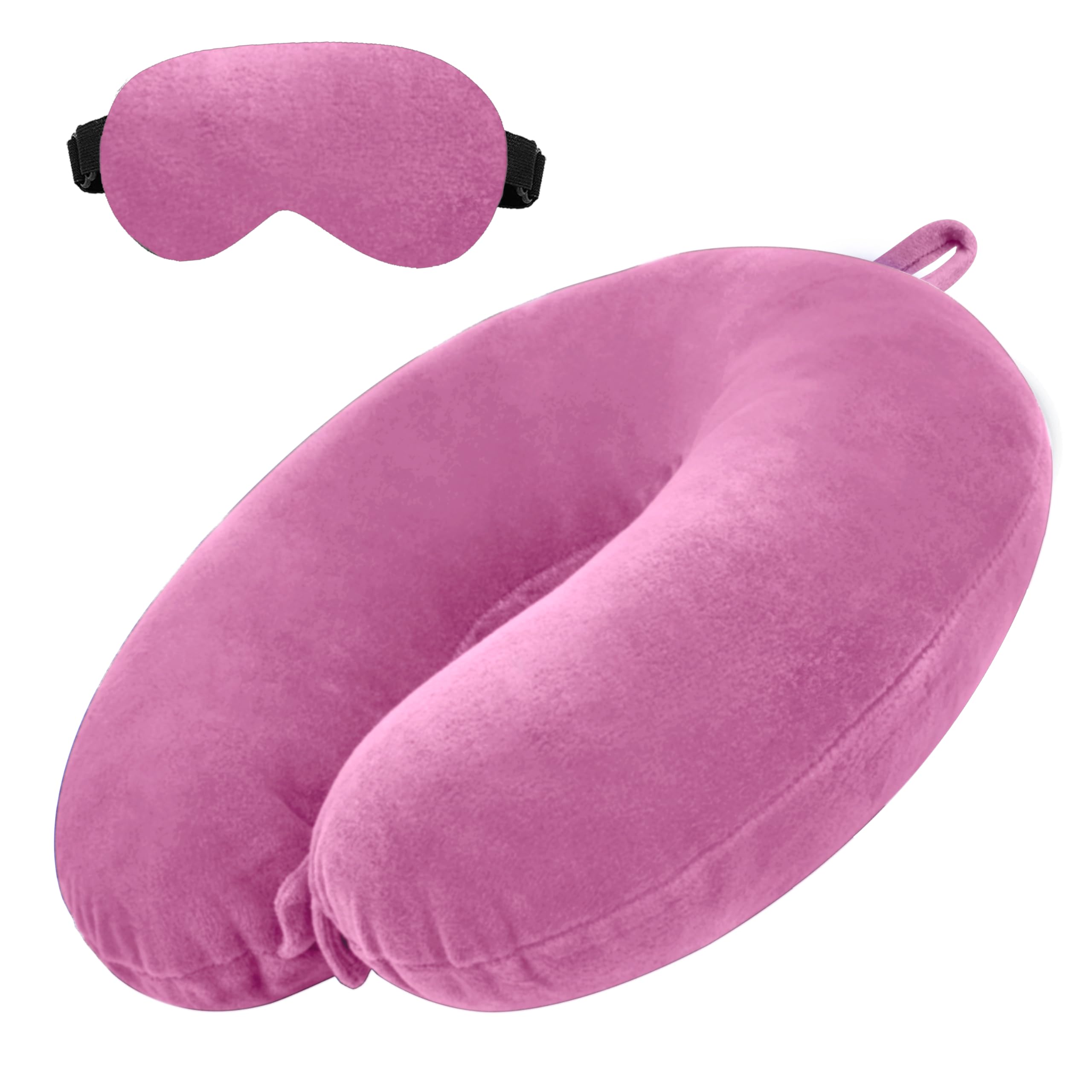 GREELI U Shaped Neck Pillow Soft Fiber Filled Travel Cushion with Snap Button, Comfortable Fabric, Neck Support for Flight, Bus, Car, Neck Pillow for Pain Relief (Pink with Eye Mask)-image-17