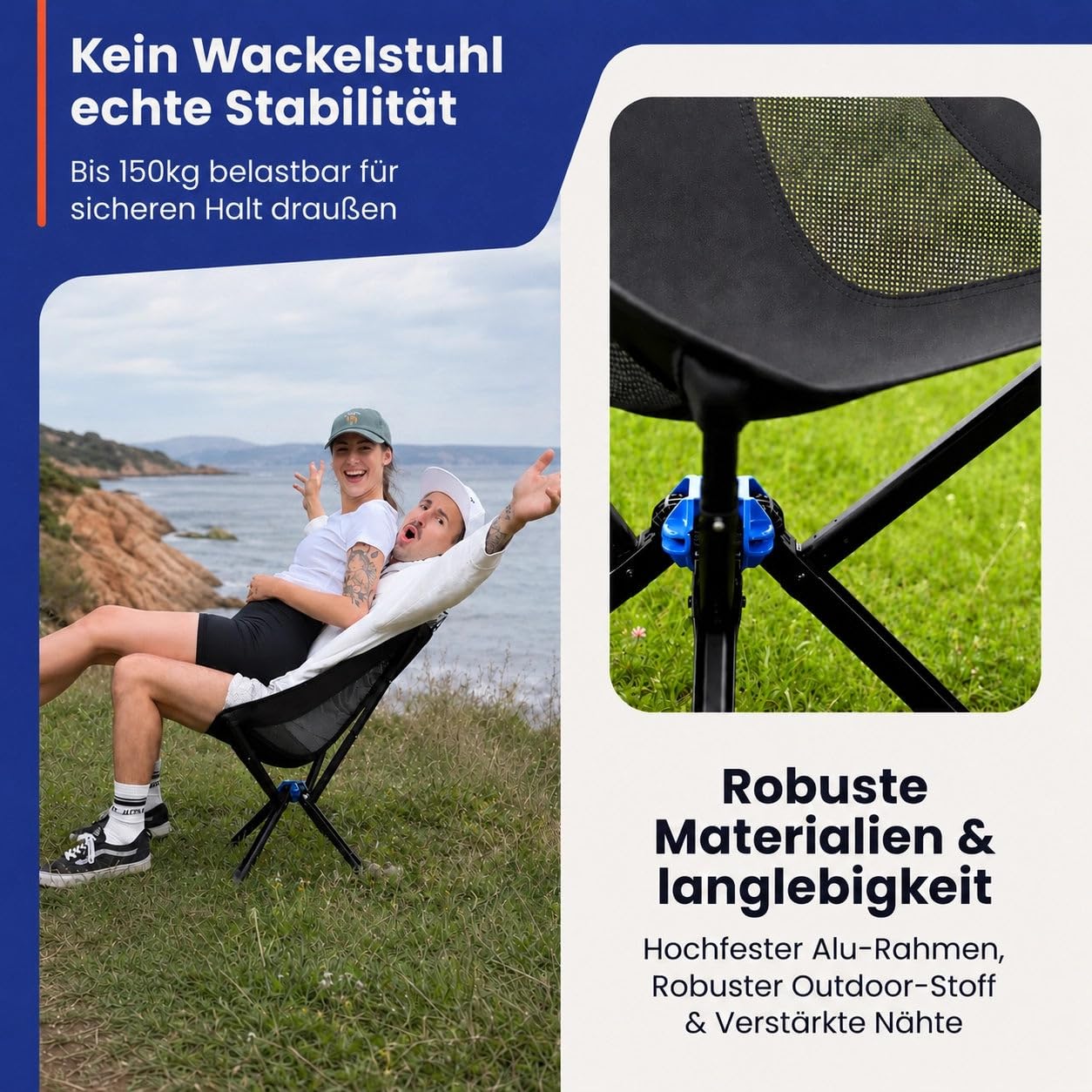 outwild campingstuhl, 1/2/3er Pack Faltbar 150kg | 1.7kg ultraleicht,QuickClick-System,150kg Belastbarkeit,für Single Partner Familie Camping