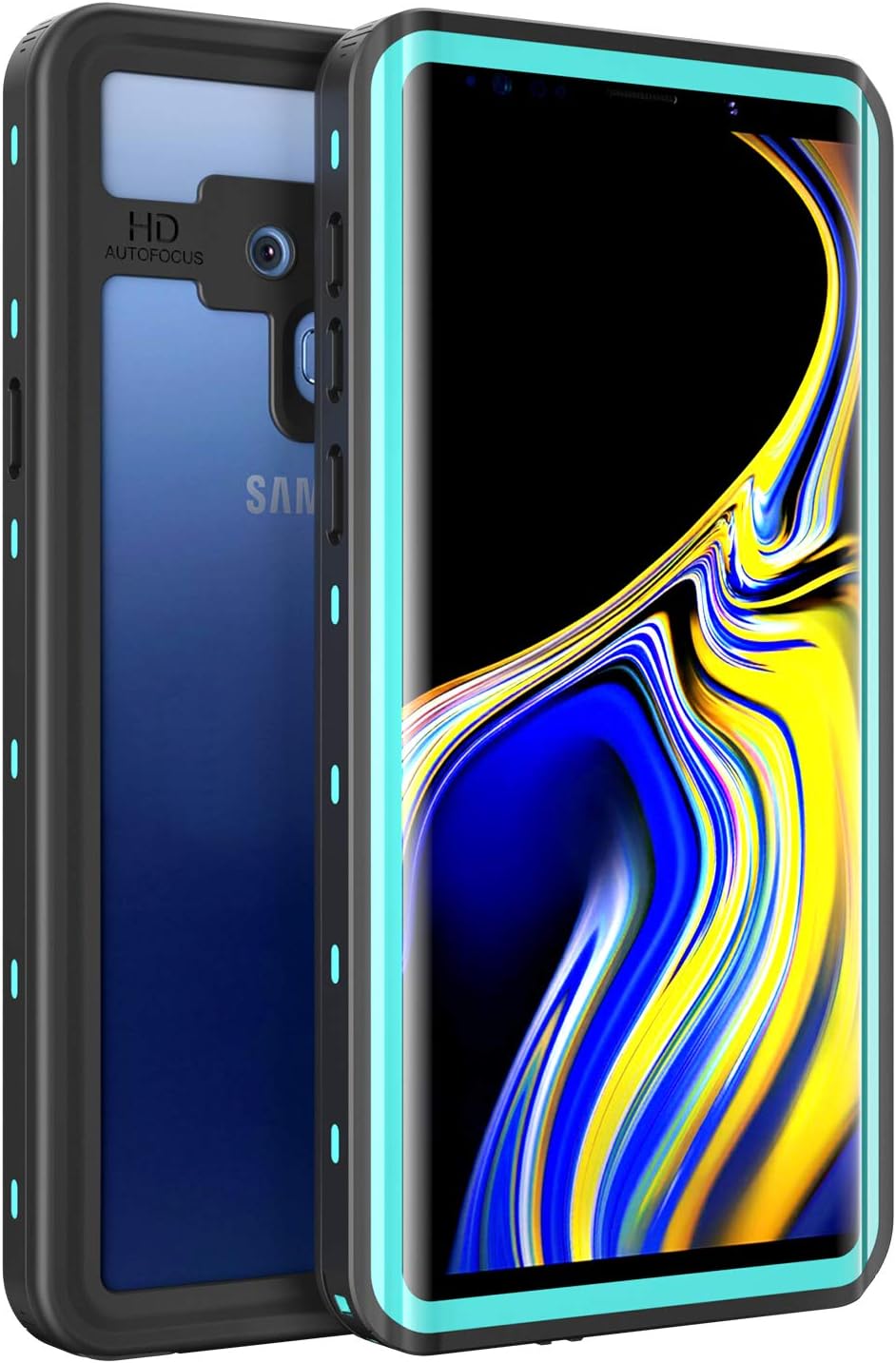 Fansteck Samsung Galaxy Note 9 Waterproof Case, IP68 Waterproof/Snowproof/Shockproof/Dirtproof, Fully Sealed Underwater Protective Cover for Samsung Galaxy Note 9 (6.4-inch-Black/Aqua Blue)