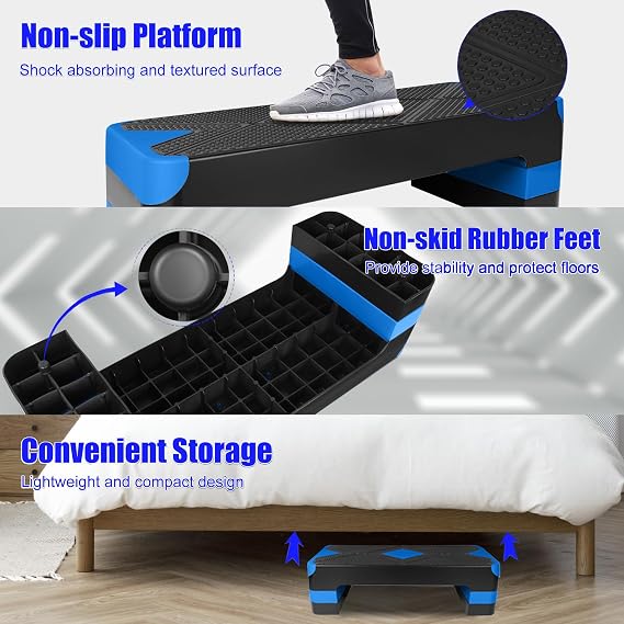 27 Exercise Workout Aerobic Step Platform with Adjustable 4-6-8 Risers