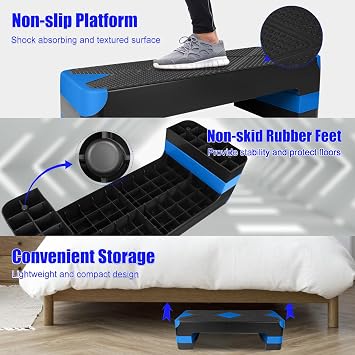 27 Exercise Workout Aerobic Step Platform with Adjustable 4-6-8 Risers