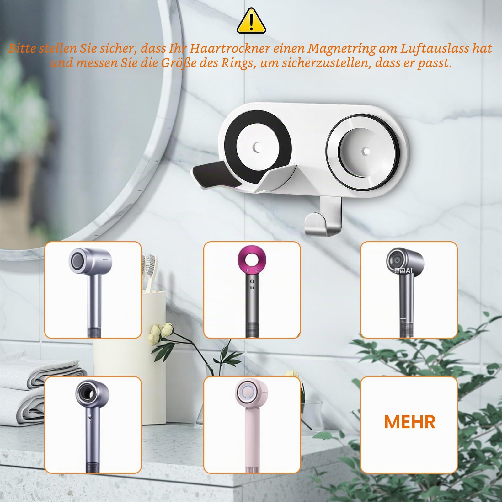 Haartrockner-Halter, Wandhalterung, kompatibel mit Dyson und Laifen (nicht für SE Lite), Klebehalter für alle magnetischen Hochgeschwindigkeits-Föhne, mit Steckschnur, Organizer-Haken