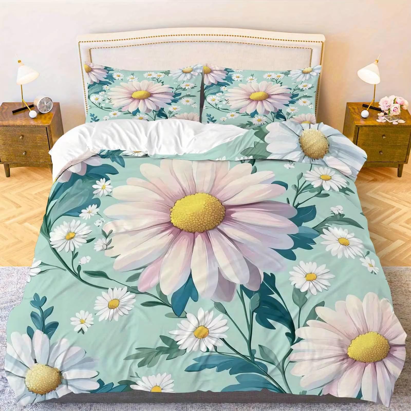 Parure de lit marguerite 135x200 cm au motif floral imprimé pour décorer une chambre