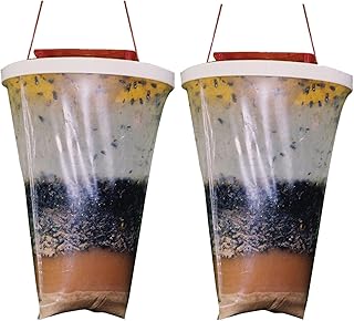 GROLF 2 Pack Fly Trap Outdoor Hanging Fly Catcher,Disposable Ranch Fly Trap Catcher Bag with Fly Bait,Fly Killer Repellent for Outdoor Garden, Farm, Horse Barn