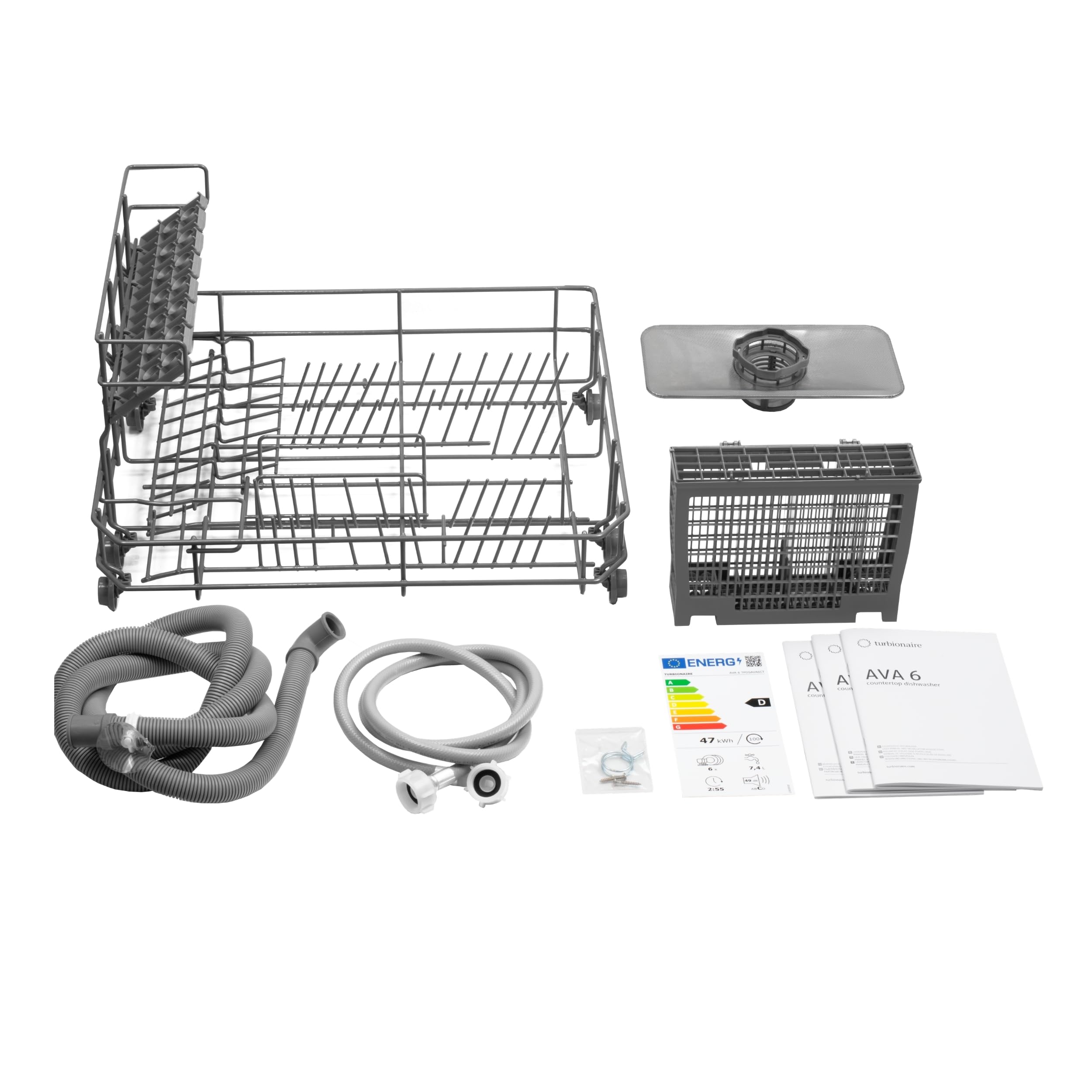Lave-vaisselle compact Turbionaire AVA 6 TPDSAVA6CT, 6 couverts, 6 programmes, mode Éco, adoucisseur d’eau, lavage 360°, fonction Restart, 55 cm, Blanc