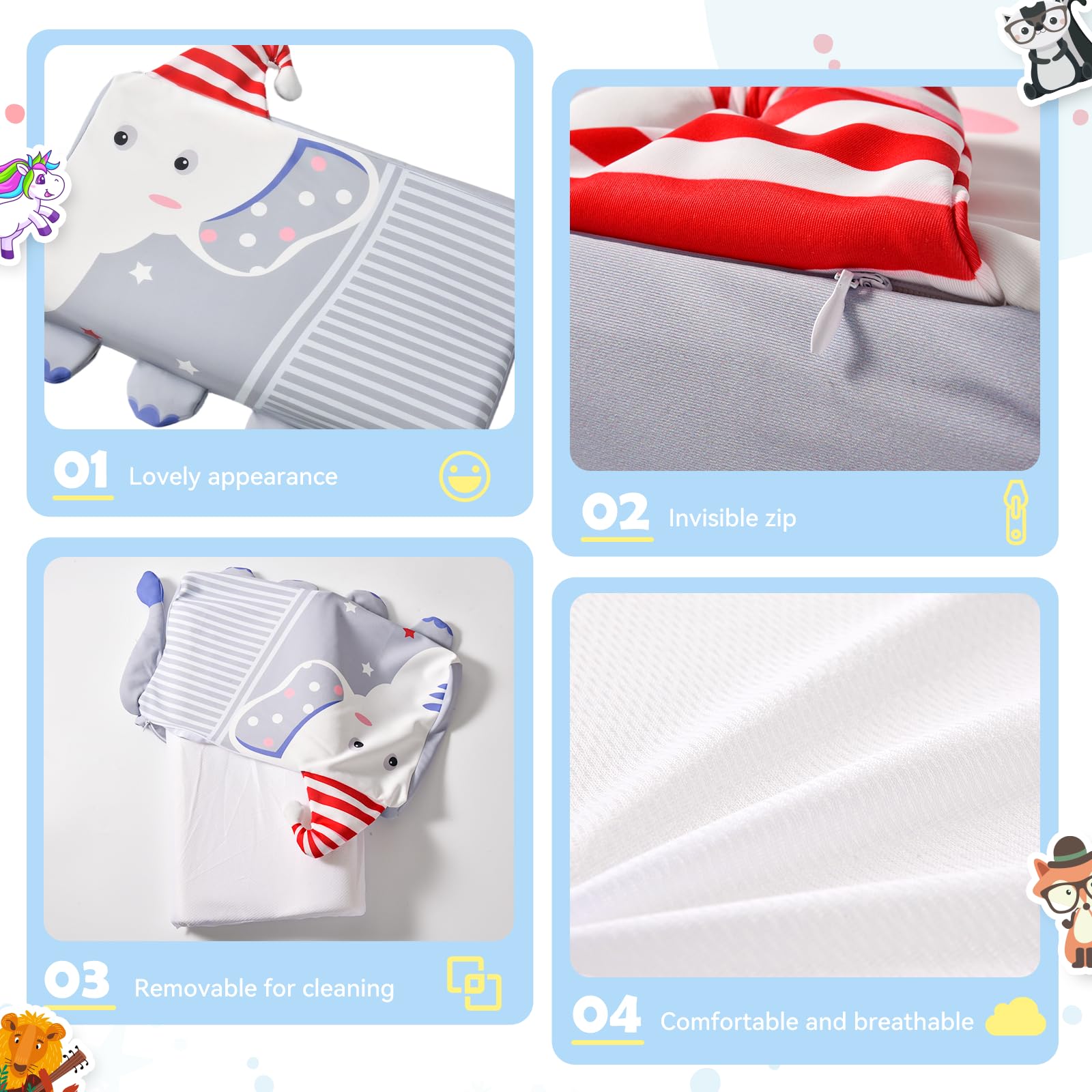 YAOZUP Cuscino Memory Foam Bambini,Cuscino Culla,Cuscino per Bambini con Federa,Ipoallergenico,Anti Acari,Cuscino per Bambini per Sonnellini per Ragazzi e Ragazze (3-10 Anni) (A Elefante)
