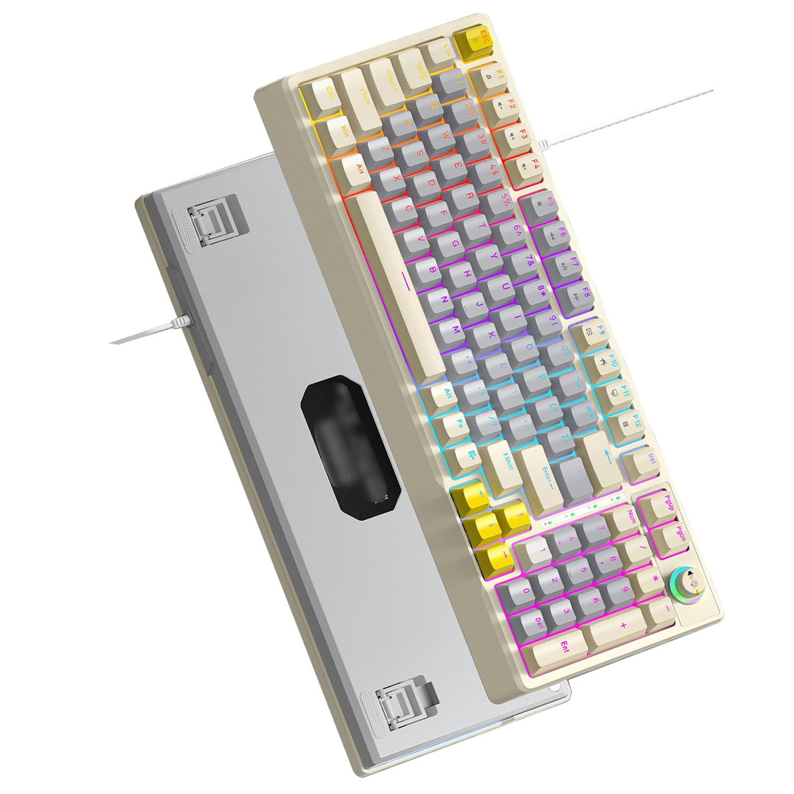 LICAEVEY Mechaniczna Klawiatura do Gier RGB, T-WOLF T50 98 Klawiszy z możliwością Wymiany Podczas Pracy Niebieski Przełącznik Dynamiczne Podświetlenie Ergonomiczna Konstrukcja do (Beżowy Szary Żółty)