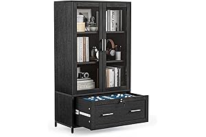 VINGLI Black Bookshelf with Drawers
