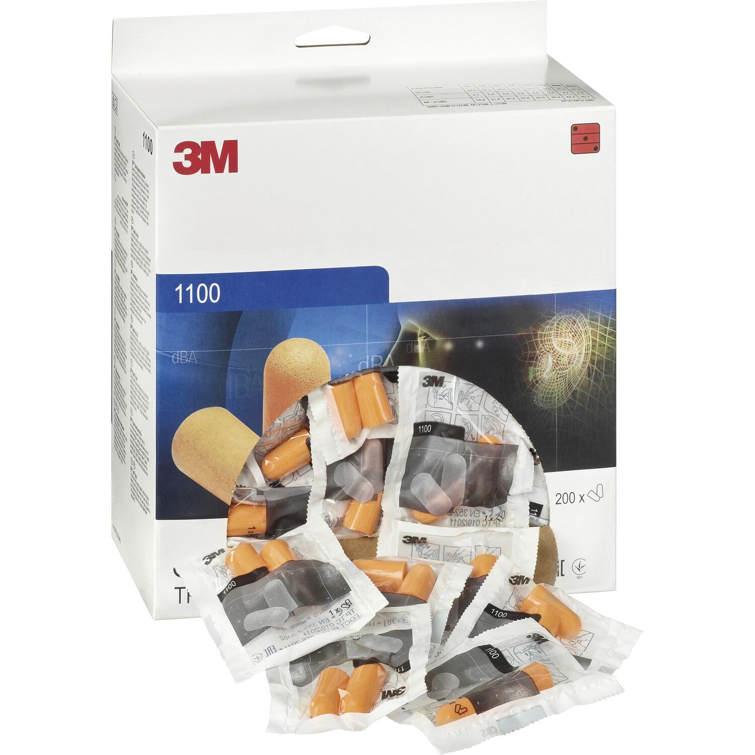 3M 1100 - Tappi per orecchie arrotolabili in schiuma, confezione da 200