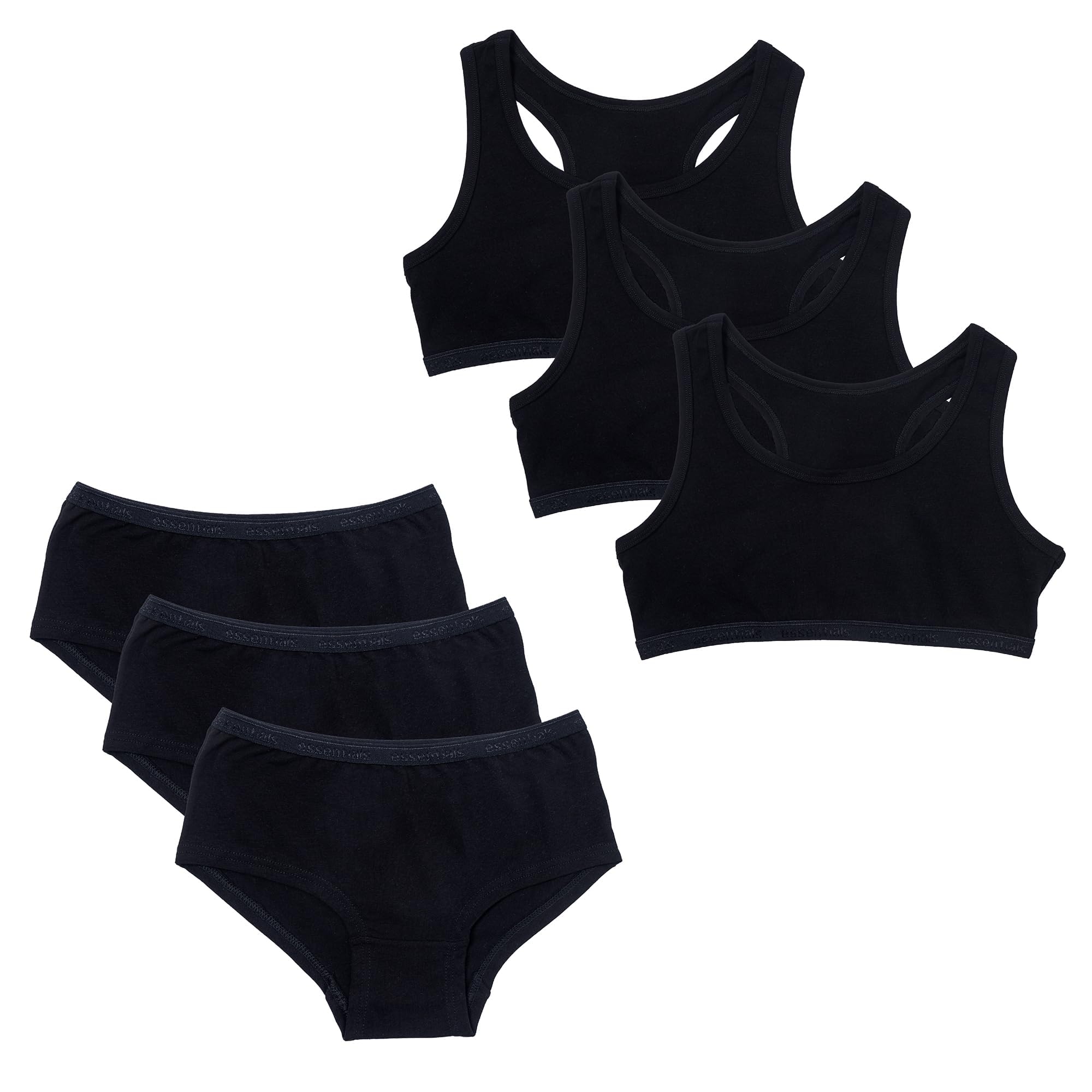 The Essentials Wardrobe Girls TEW 3 Pack Crop Top & 3 Pack Hipster Set - 10/11 YRS - Black