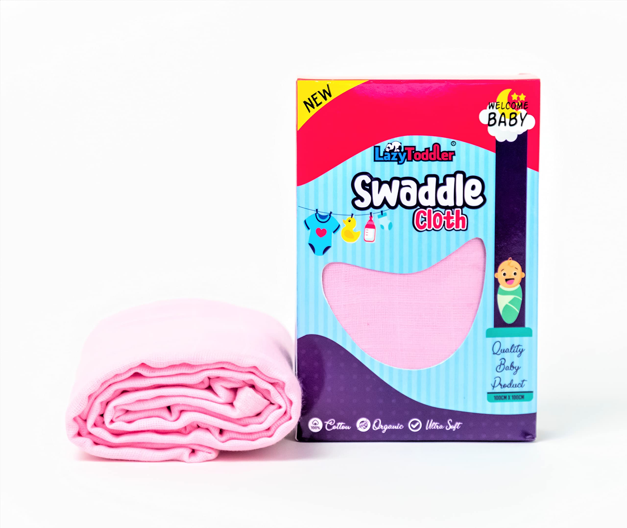 100% Cotton Muslin Baby Swaddle Wrap for New Born Baby Regular Use Blanket (Size - 120 x 120 cm,) (Pink)-image-31