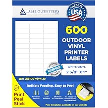 600 Label Outfitters Printable White Outdoor Use Vinyl Laser Labels, 2-5/8 x 1 inches, Laser Only, Waterproof and Weatherproof, 20 Sheet Package