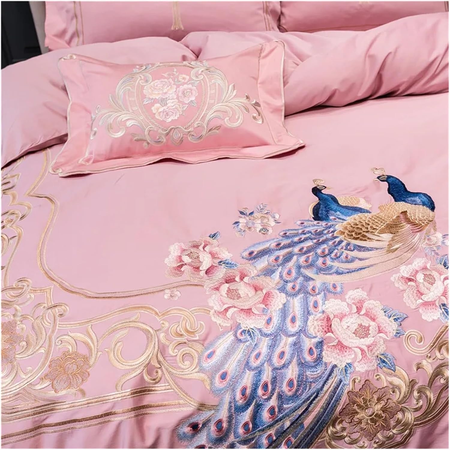 Peacock Embroidery 4 Pcs Bedding Set Bedclothes 1000TC Egyptian Cotton Bed Linens Duvet Cover Set Bed Sheet,Bed