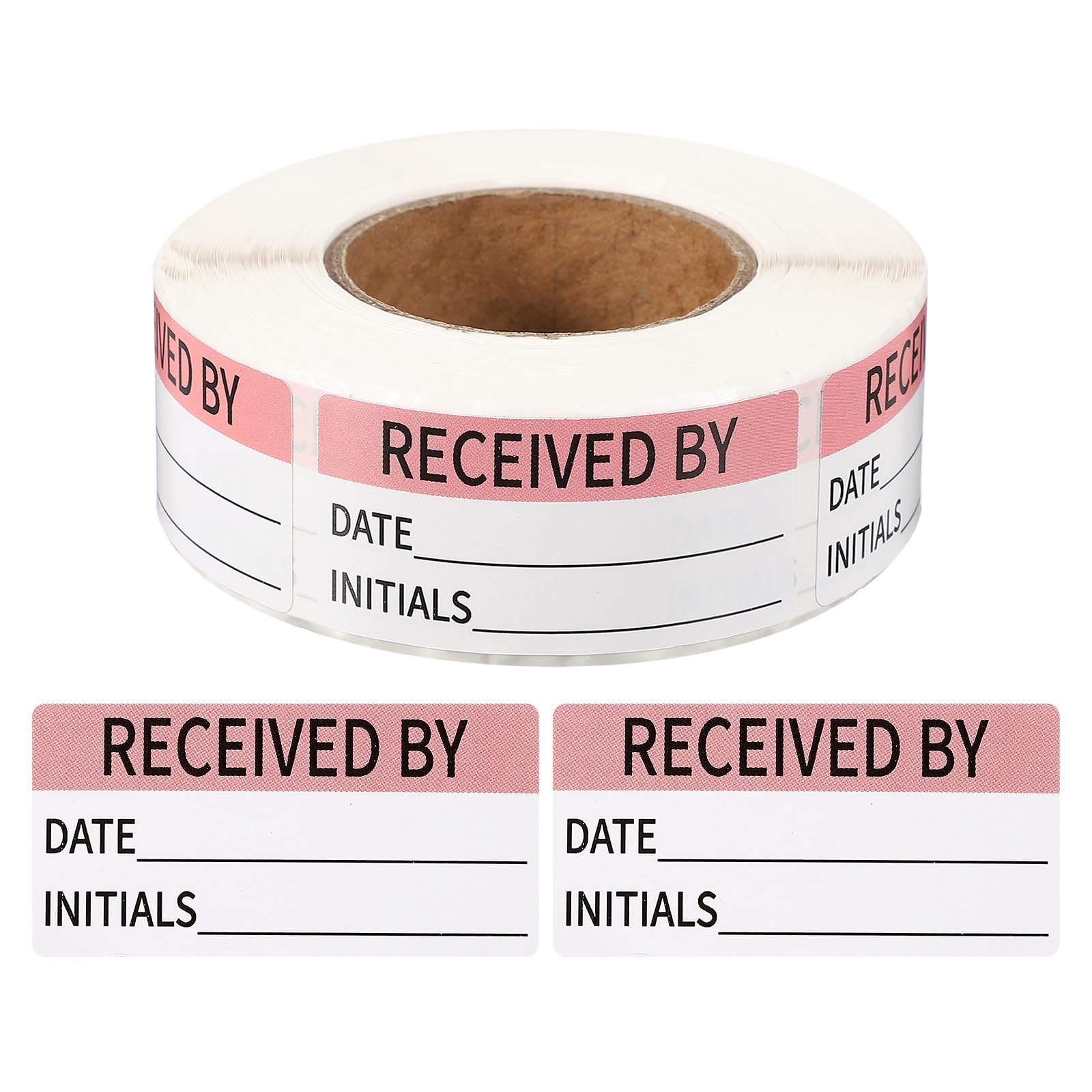 PATIKIL 500 Pcs Received by Label Stickers Roll, 2 x 1 Inch Removable Inventory Labels Adhesive Food Sticker Roll for Marking Organizing Inventory and Food Container, Pink and Black