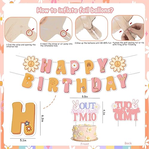 Miniatura 5 de Peace Out - Decoración de fiesta de un solo dígito para niña, Groovy decoraciones de cumpleaños número 10, pancarta bohemia de feliz cumpleaños,