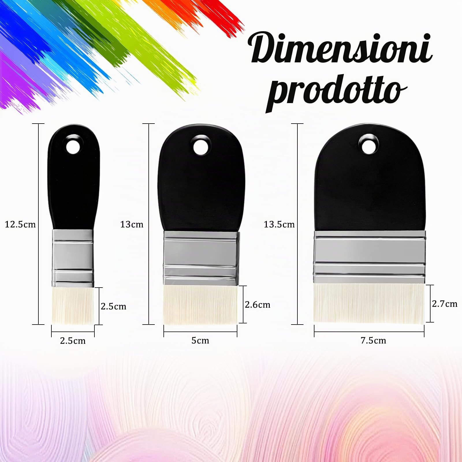 3 Pezzi Pennelli Piatti Pennello a Piatto in Nylon da 3.5 cm 5.5cm 7.5 cm di larghezza Pennelli Appesi di Vernice ad Olio Pennello per Pittura Pagaia per Pittura Acrilica Acquerello