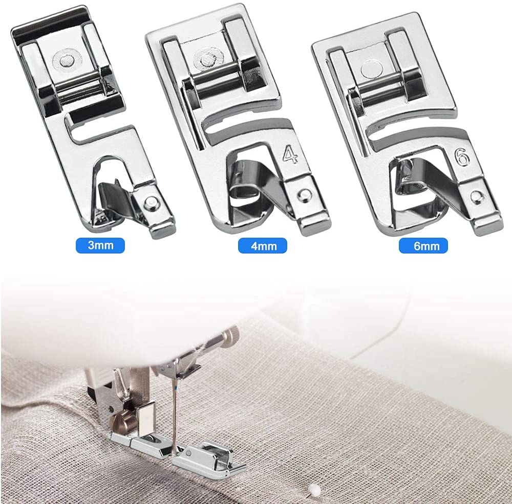 Syga Rolled Hem Presser Foot-6 Sizes 3 Wide Rolled Hem Foot -4/8, 6/8, 8/8Inch & 3 Narrow Foot Hemmer Set -3/4/6mm Hemming Presser Feet Set of 6, Stainless Steel — Amazon image 7
