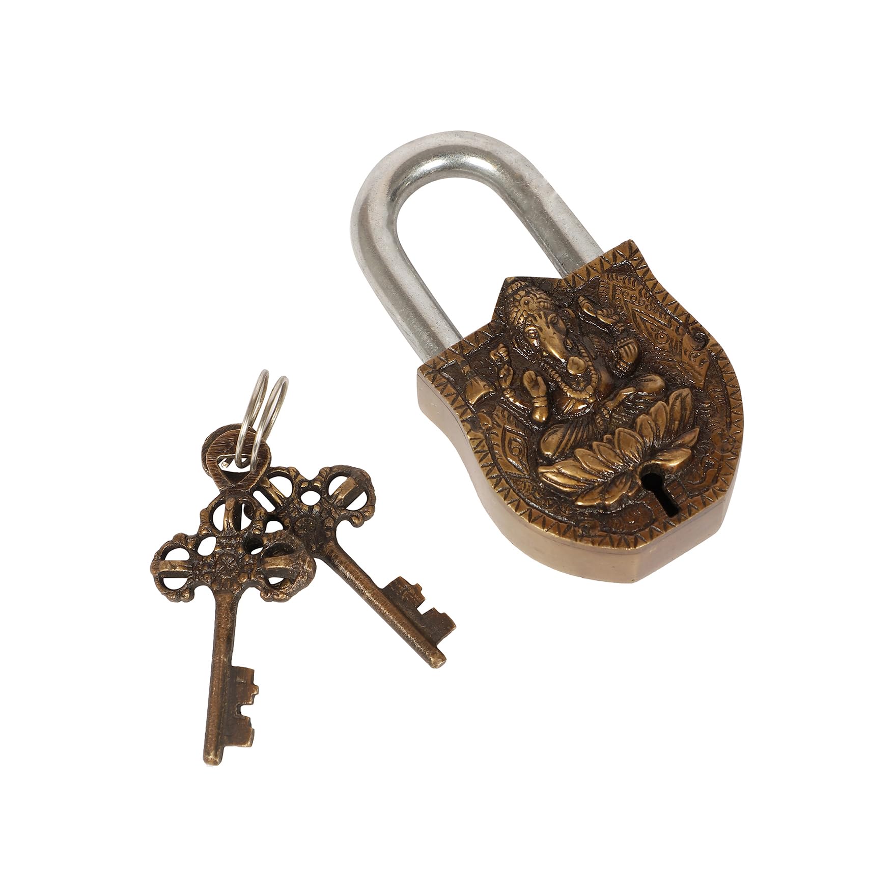 Two Moustaches Ganesha Design Functional Brass Lock with 2 Keys, Golden — Amazon image 3