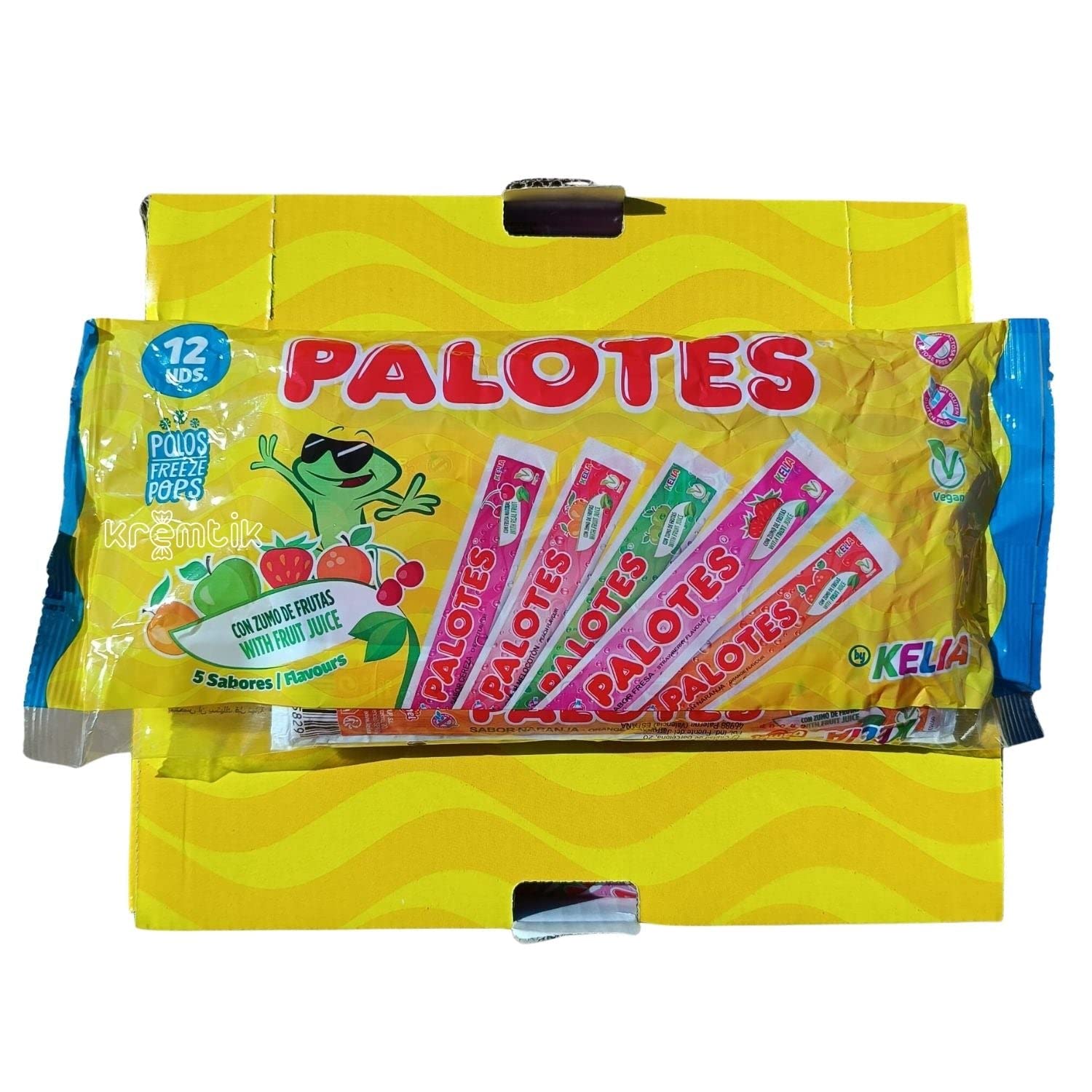 KREMTIK Palotes Kelia - Polo Flash Para Congelar En Casa 180 Unidades de 45ml Apto para Veganos Sabores: Cereza, Naranja, Fresa, Melocotón y Manzana